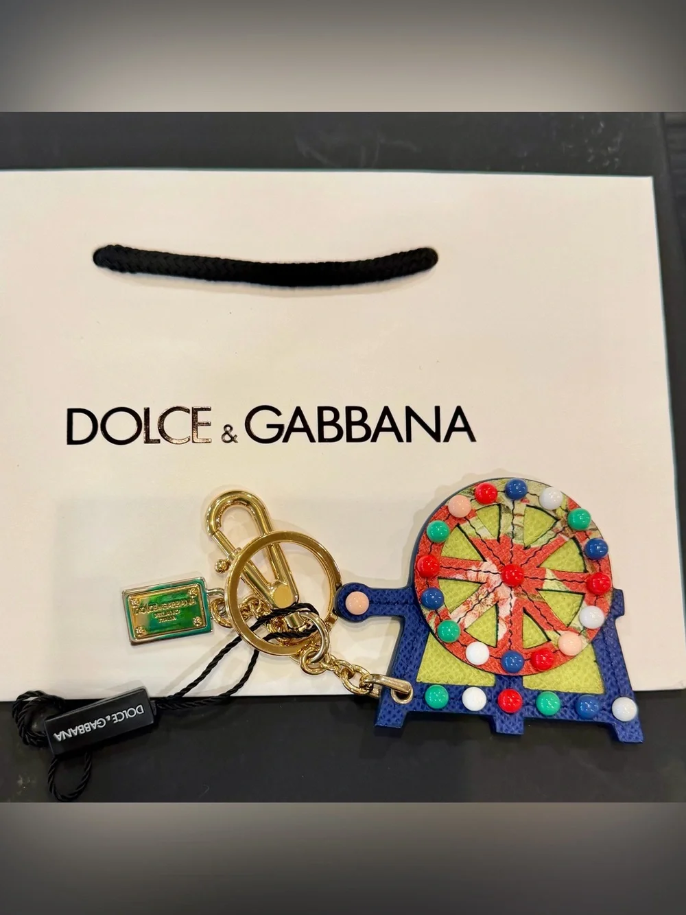 Dolce & Gabbana Gold-Tone Multicolor Ferris Wheel Accent Key Charm